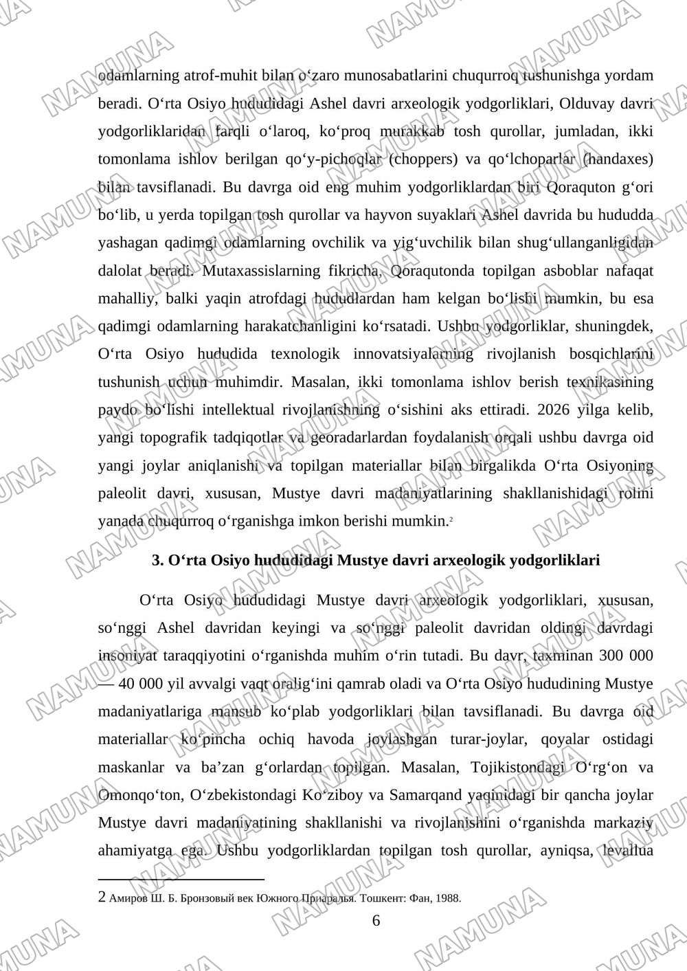 Oʻrta osiyoda bronza davri yodgorliklari — mustaqil ish, 6-varaq