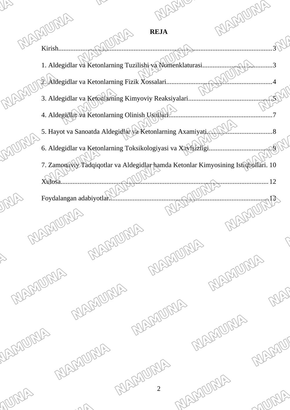 Aldegidlar va ketonlar — mustaqil ish, 2-varaq