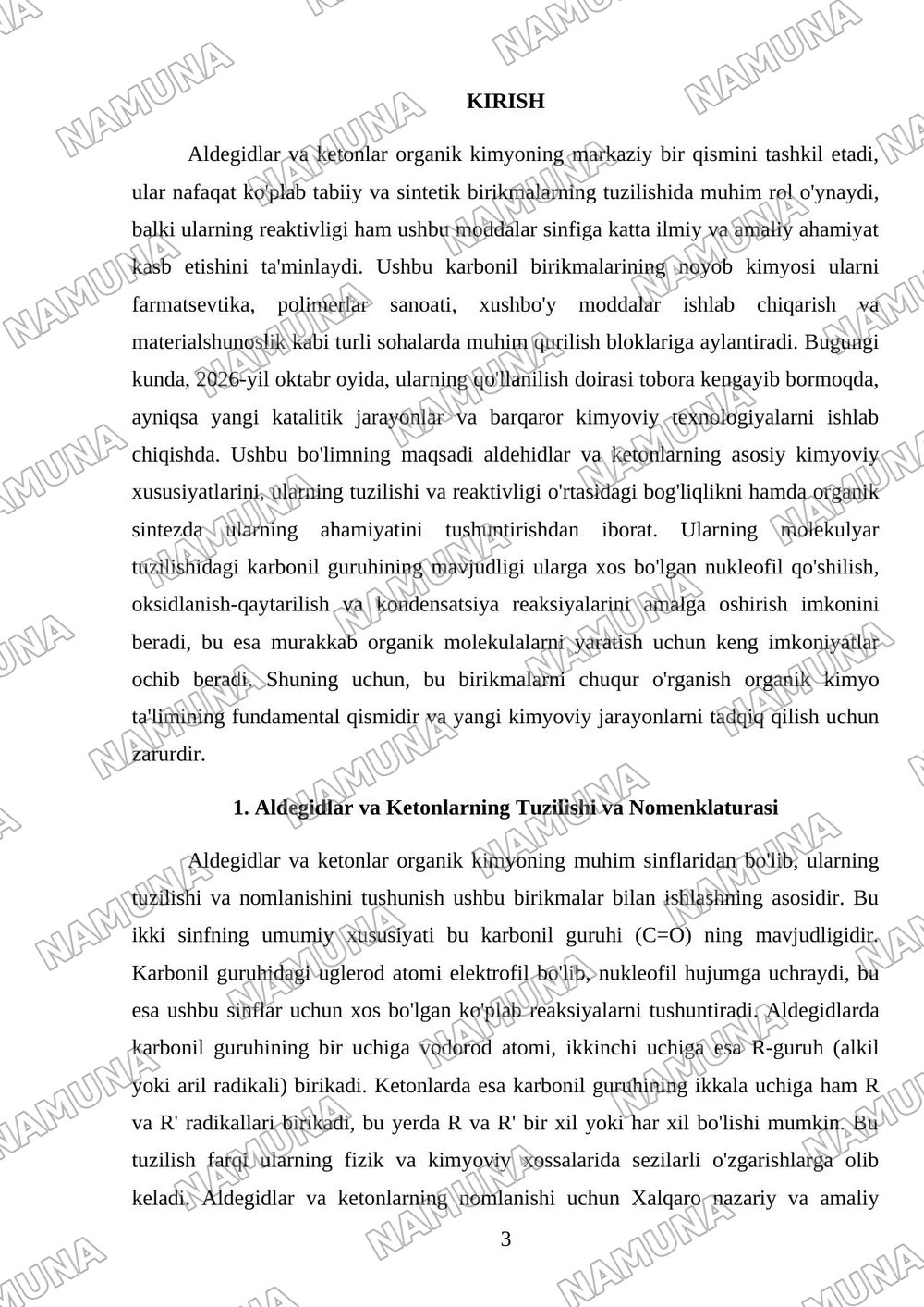 Aldegidlar va ketonlar — mustaqil ish, 3-varaq