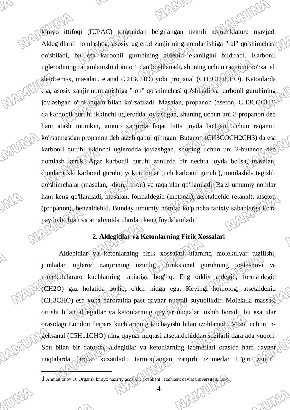 Aldegidlar va ketonlar — mustaqil ish, 4-varaq