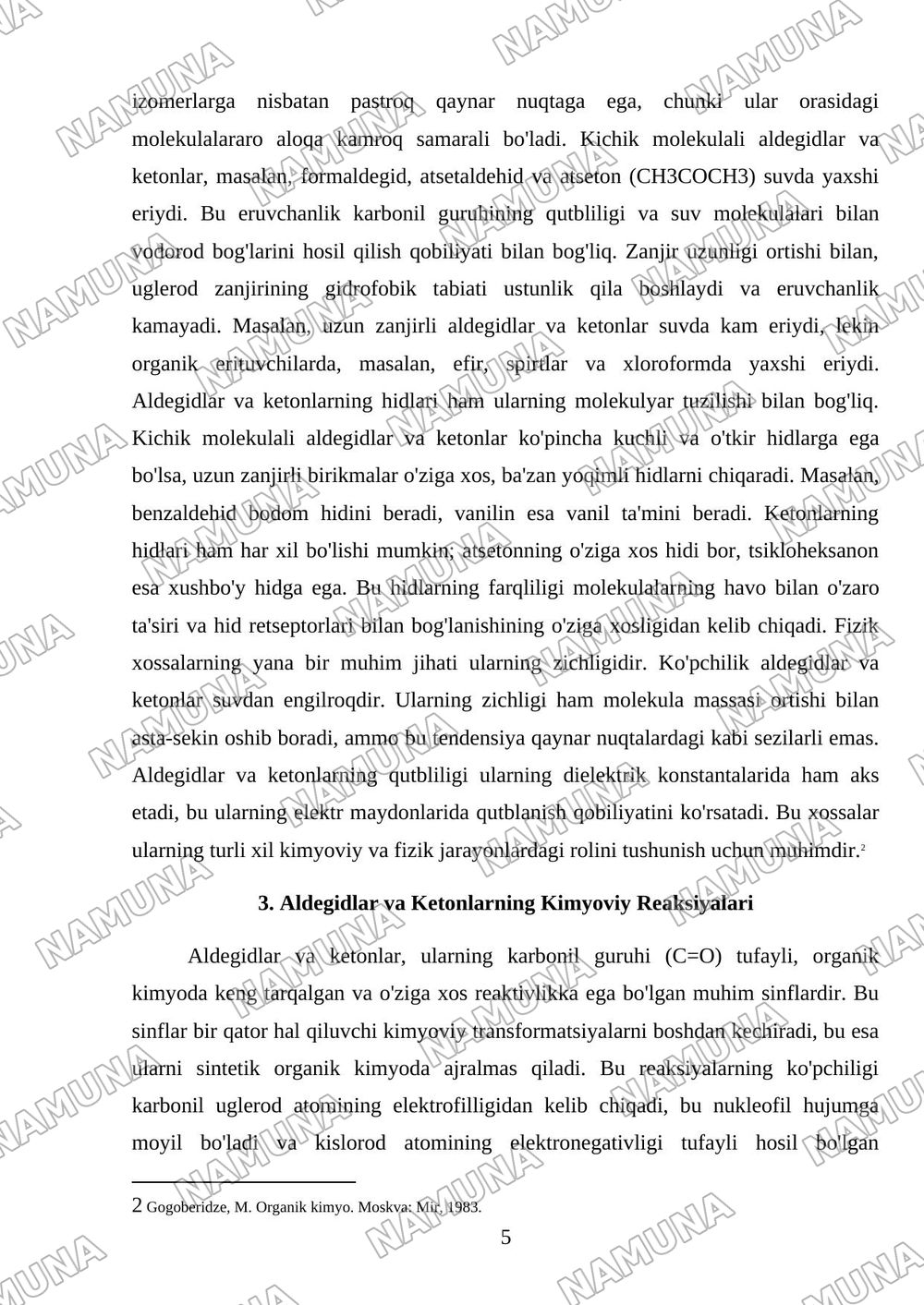 Aldegidlar va ketonlar — mustaqil ish, 5-varaq