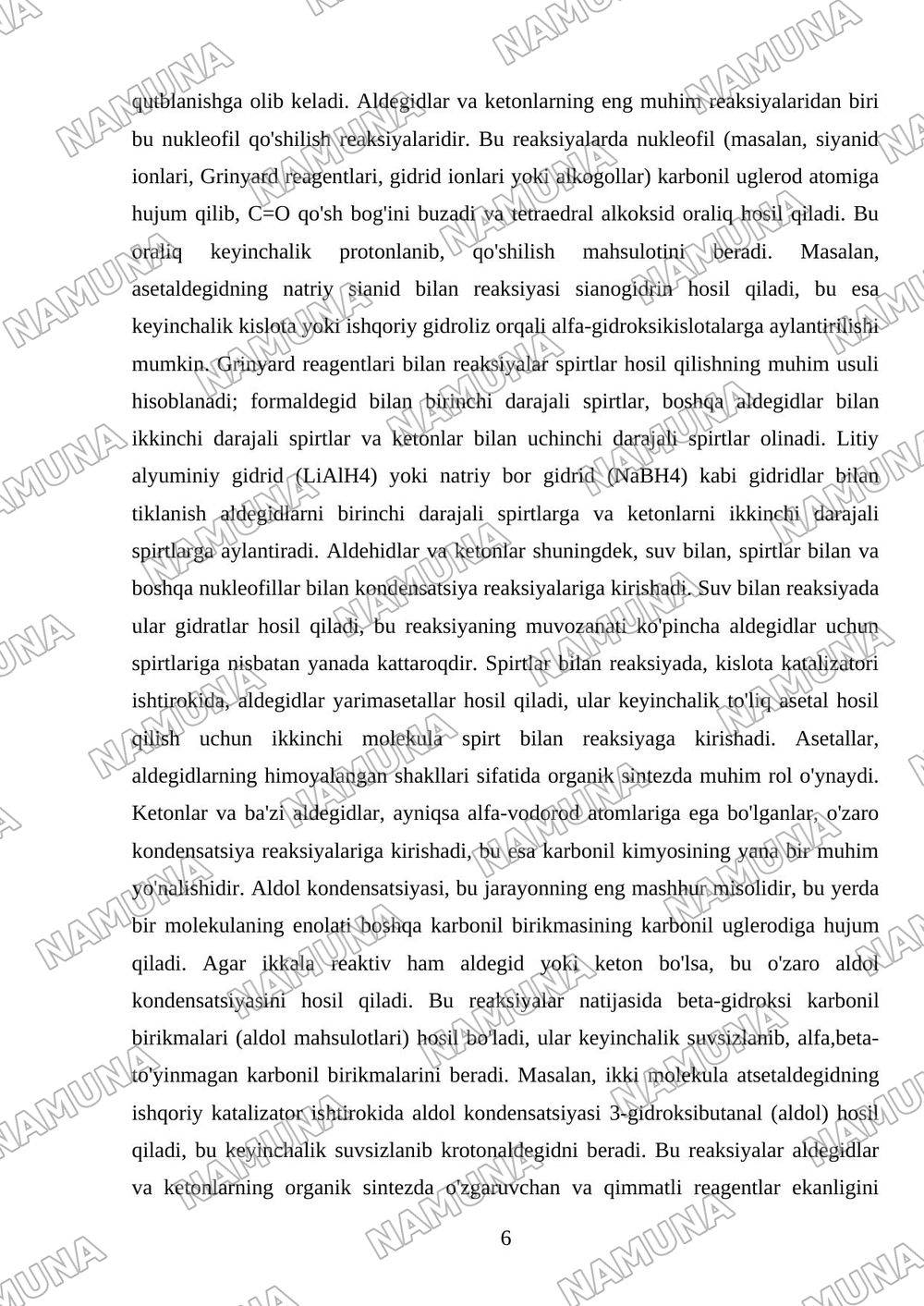 Aldegidlar va ketonlar — mustaqil ish, 6-varaq
