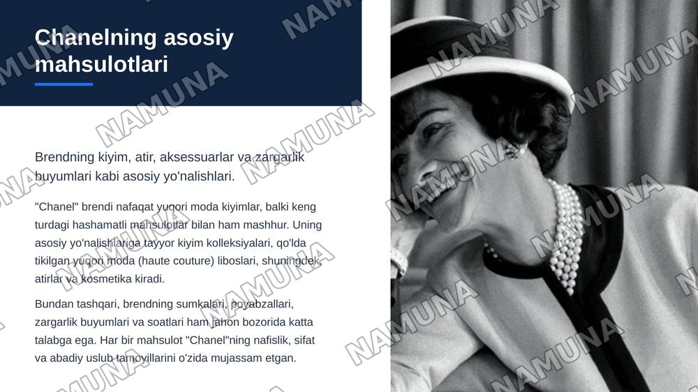 "Chanel" brendi haqida — zamonaviy taqdimot, 5-slayd
