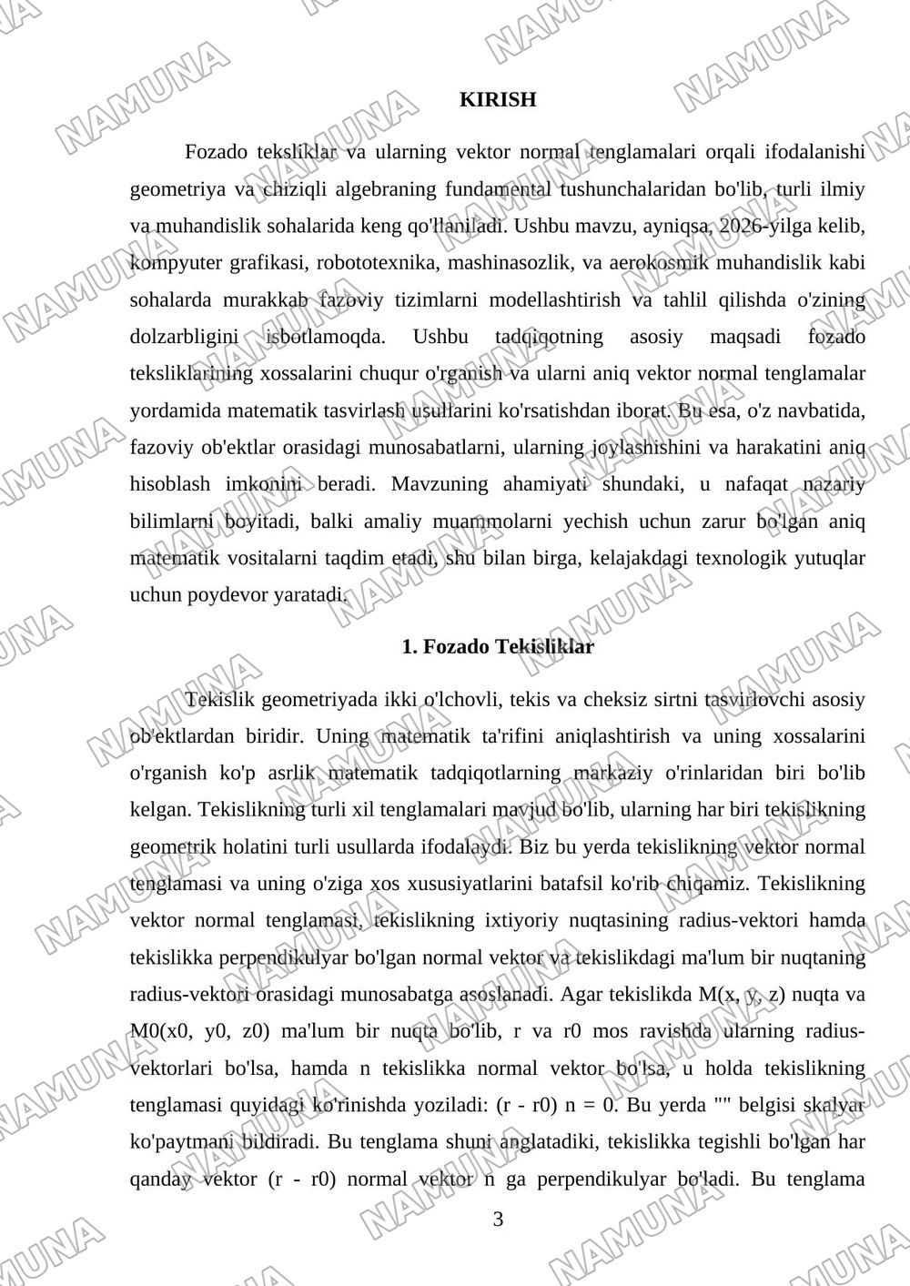 Fozado teksliklar. Vektor normal tenglamalar — mustaqil ish, 3-varaq