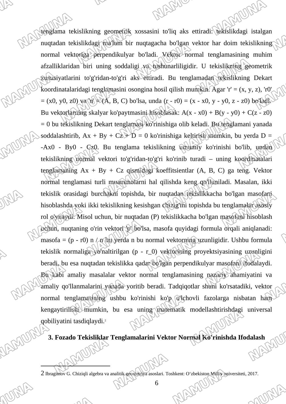 Fozado teksliklar. Vektor normal tenglamalar — mustaqil ish, 6-varaq