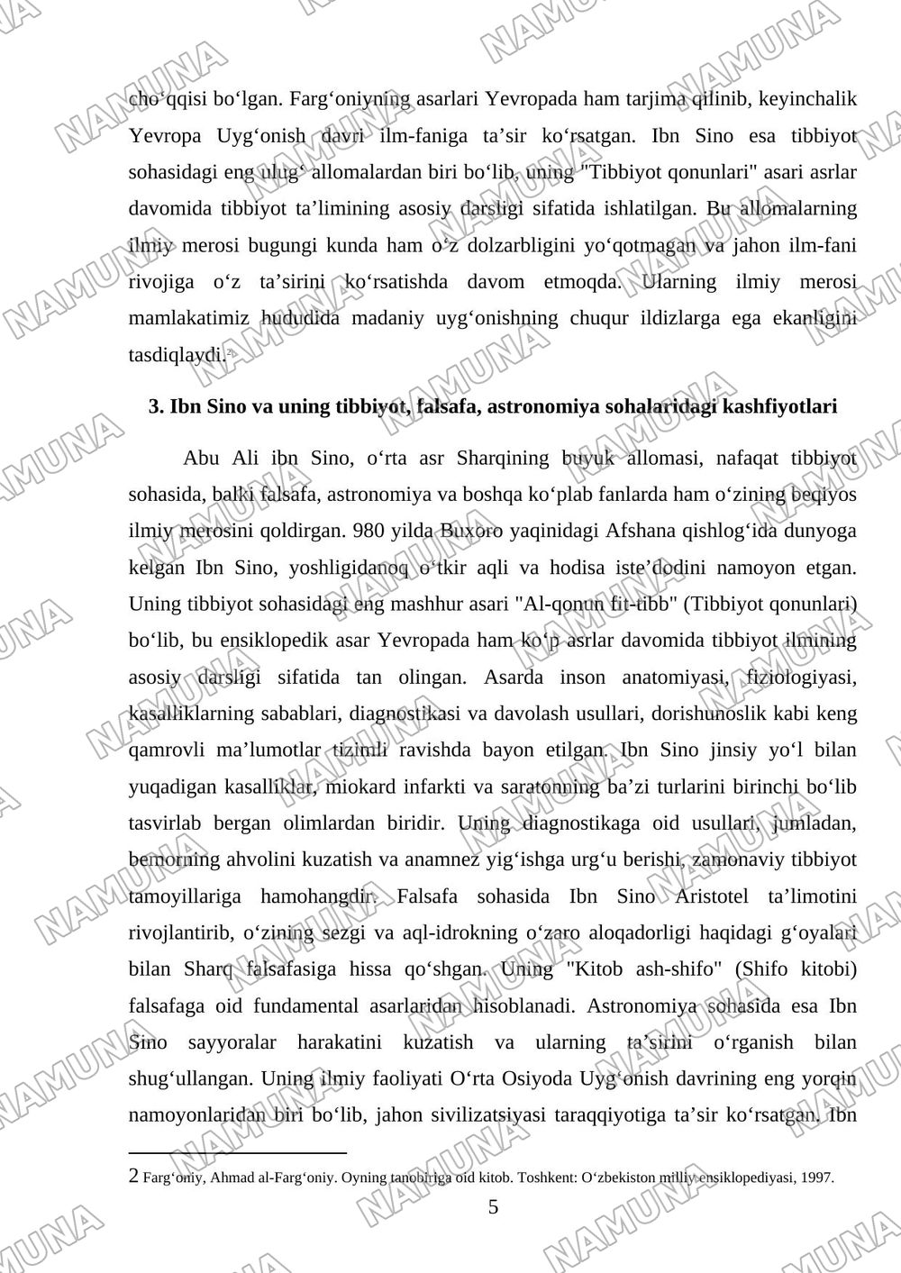 IX—XXI asrlarda mamlakatimiz hududida ro‘y bergan madaniy uyg‘onish (Renessans). Buyuk allomalarning jahon sivilizatsiyasiga qo‘shgan hissasi (Beruniy. Farobiy. Farg‘oniy. Ibn Sino va boshqalar) bo‘y — mustaqil ish, 5-varaq
