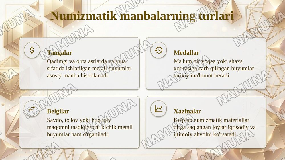 Numizmatik manbalar va ullarni tadqiq etish usullari — taqdimot, 4-slayd