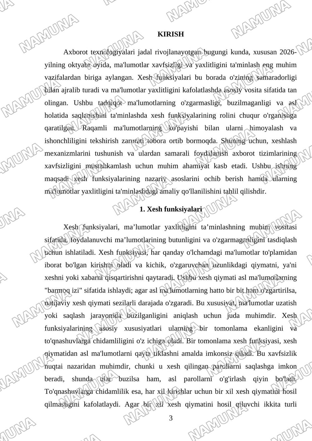 Xesh funksiyalar va ma’lumot yaxlitligini ta’minlash — mustaqil ish, 3-varaq