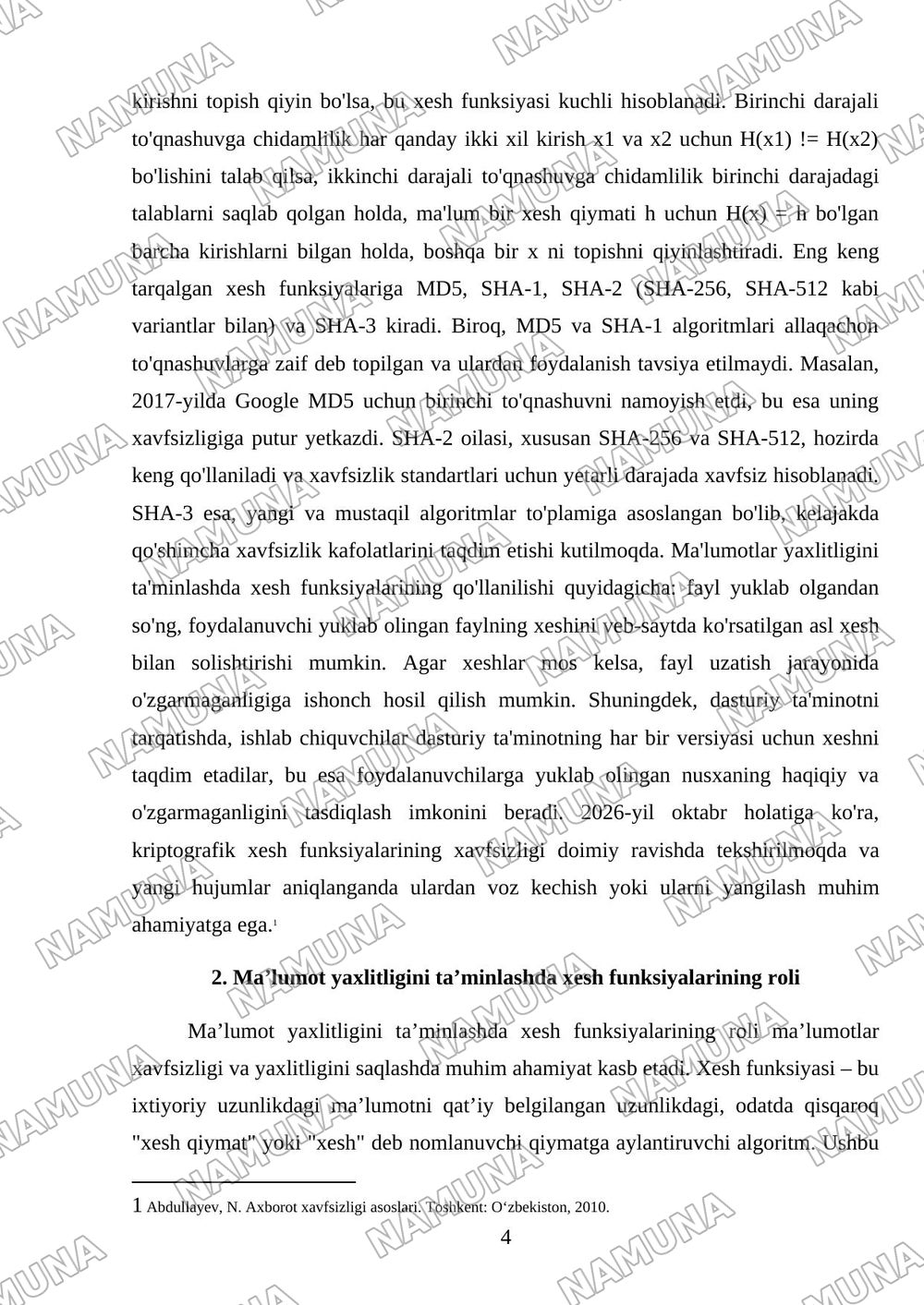Xesh funksiyalar va ma’lumot yaxlitligini ta’minlash — mustaqil ish, 4-varaq