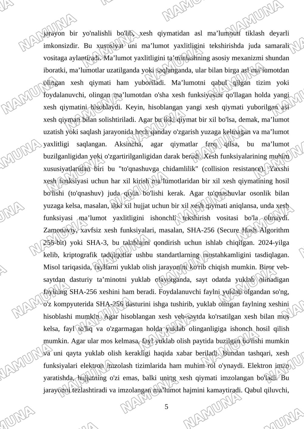 Xesh funksiyalar va ma’lumot yaxlitligini ta’minlash — mustaqil ish, 5-varaq