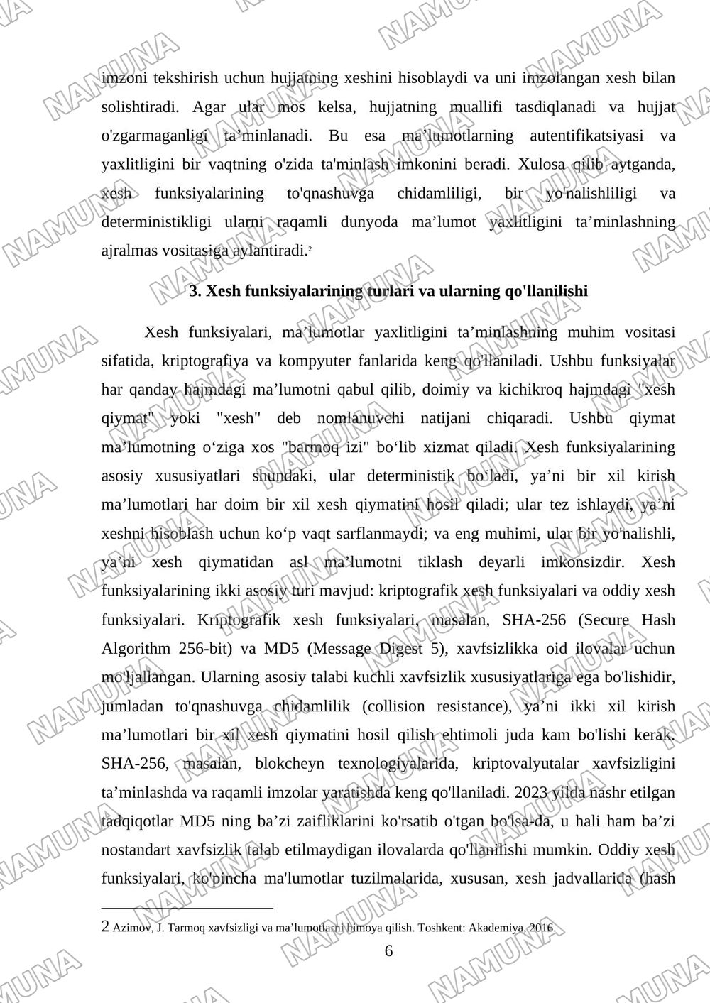 Xesh funksiyalar va ma’lumot yaxlitligini ta’minlash — mustaqil ish, 6-varaq