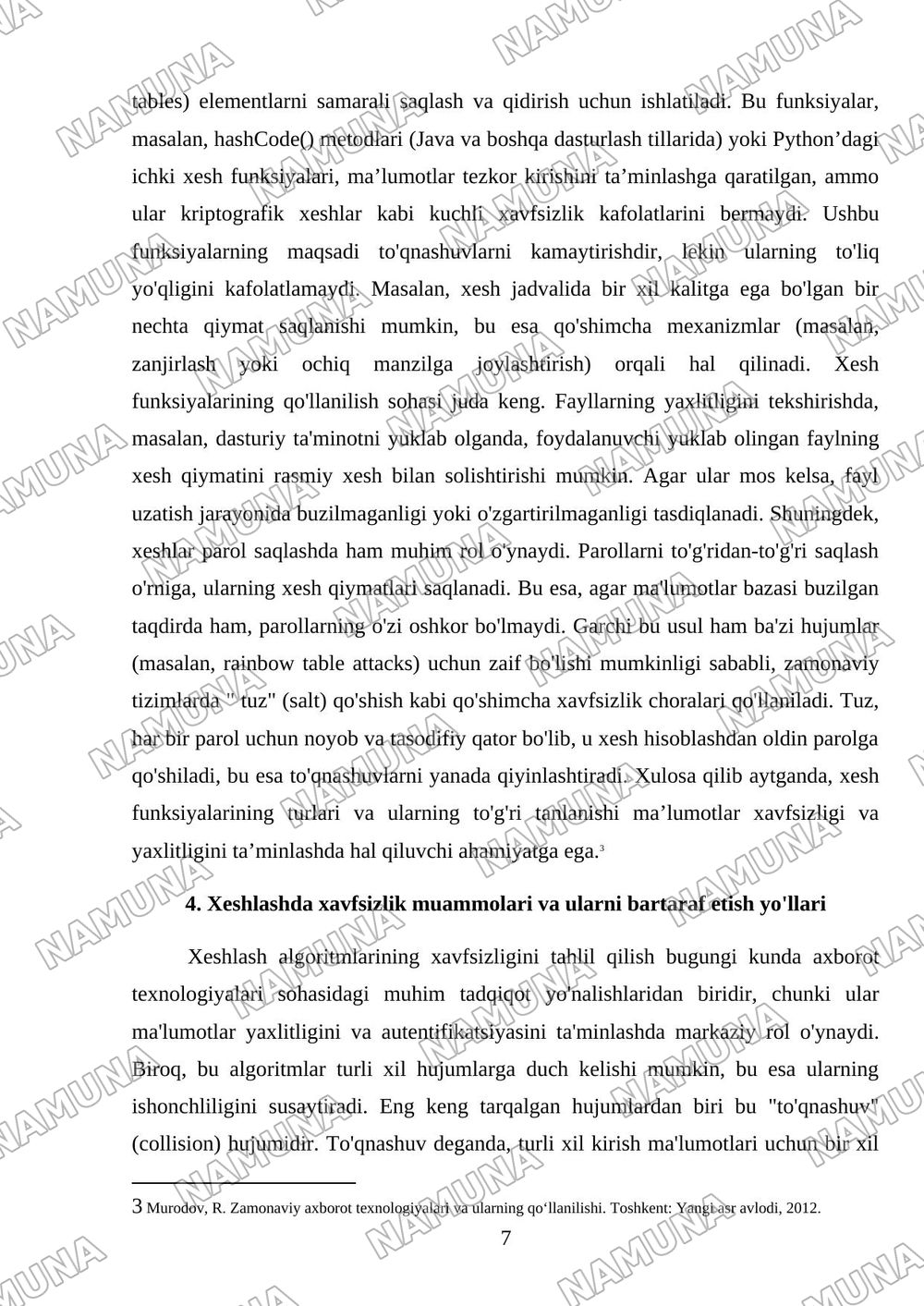 Xesh funksiyalar va ma’lumot yaxlitligini ta’minlash — mustaqil ish, 7-varaq