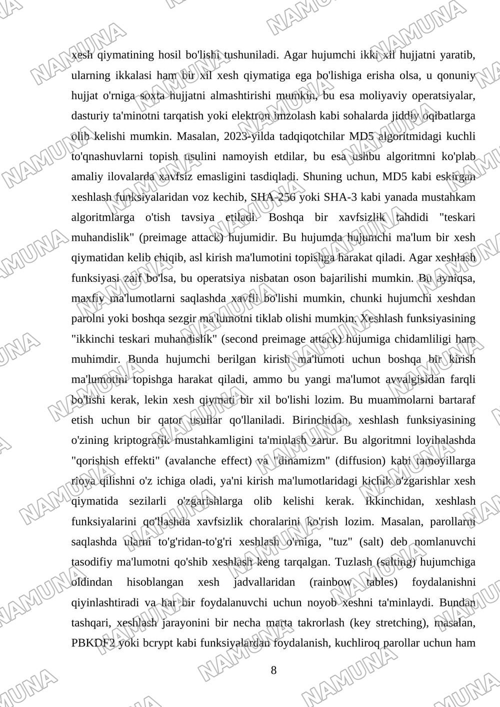 Xesh funksiyalar va ma’lumot yaxlitligini ta’minlash — mustaqil ish, 8-varaq
