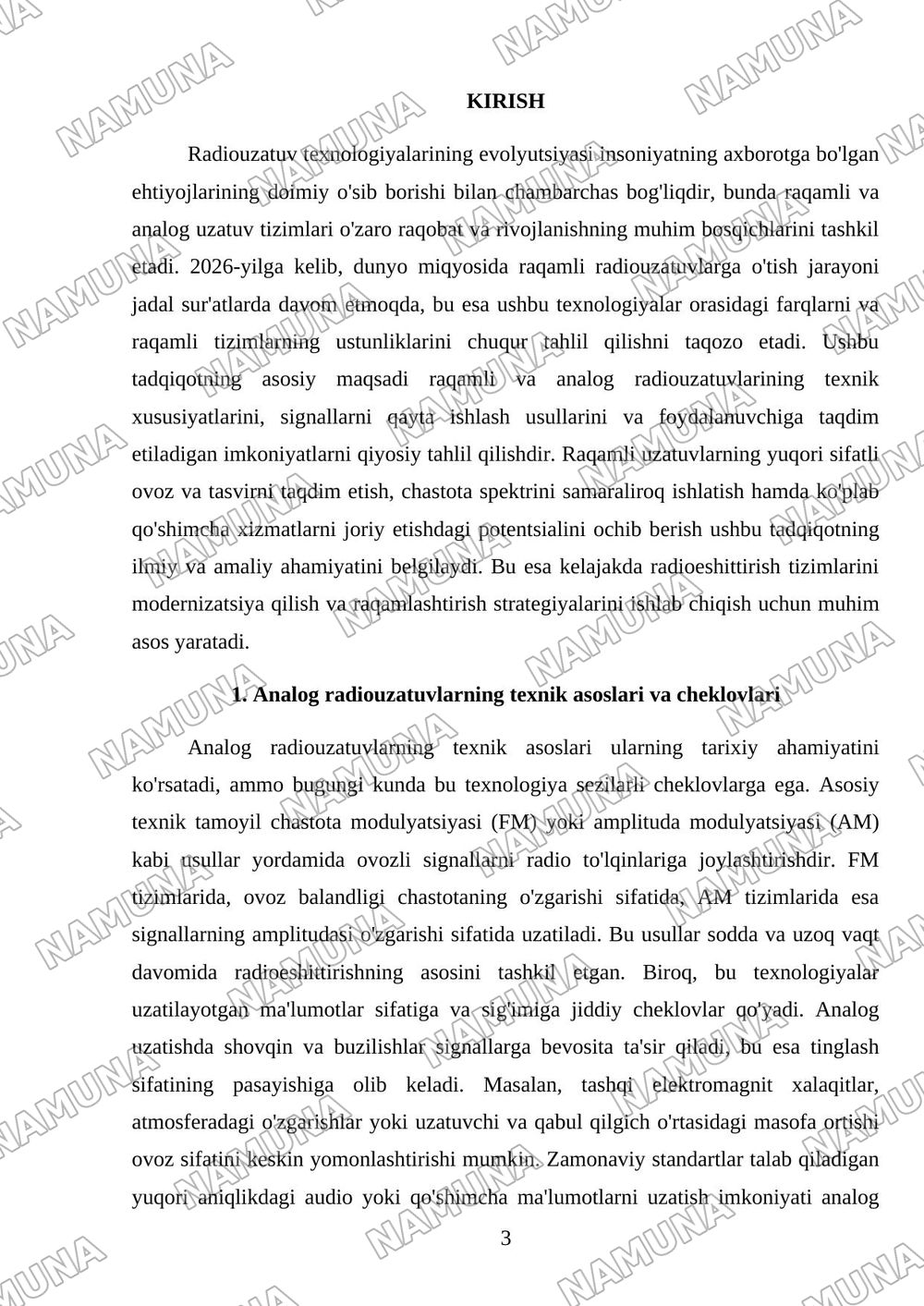 Raqamli radiouzatuvchilarning analog radiouzatuvchilardan farqlari va afzalliklari — mustaqil ish, 3-varaq