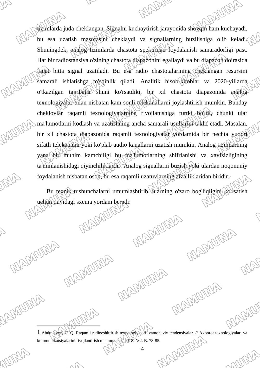 Raqamli radiouzatuvchilarning analog radiouzatuvchilardan farqlari va afzalliklari — mustaqil ish, 4-varaq