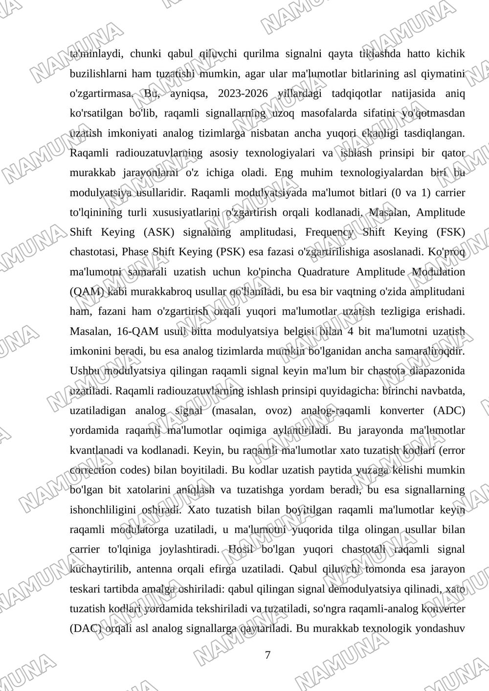Raqamli radiouzatuvchilarning analog radiouzatuvchilardan farqlari va afzalliklari — mustaqil ish, 7-varaq