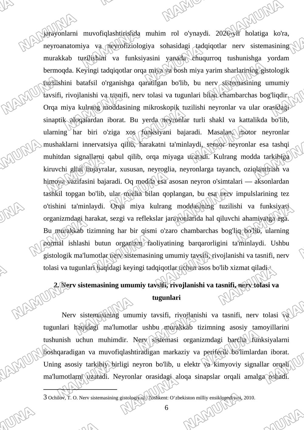 Nerv sistemasining gistologik tuzulishi. Reja. 1. Nerv sistemasining umumiy tavsifi, taraqqiyoti va tasnifi, nerg ozagi va tugunlari. 2.Orqa miya (Medulla spinalis) kulrang modda, tuzulishi,x — mustaqil ish, 6-varaq