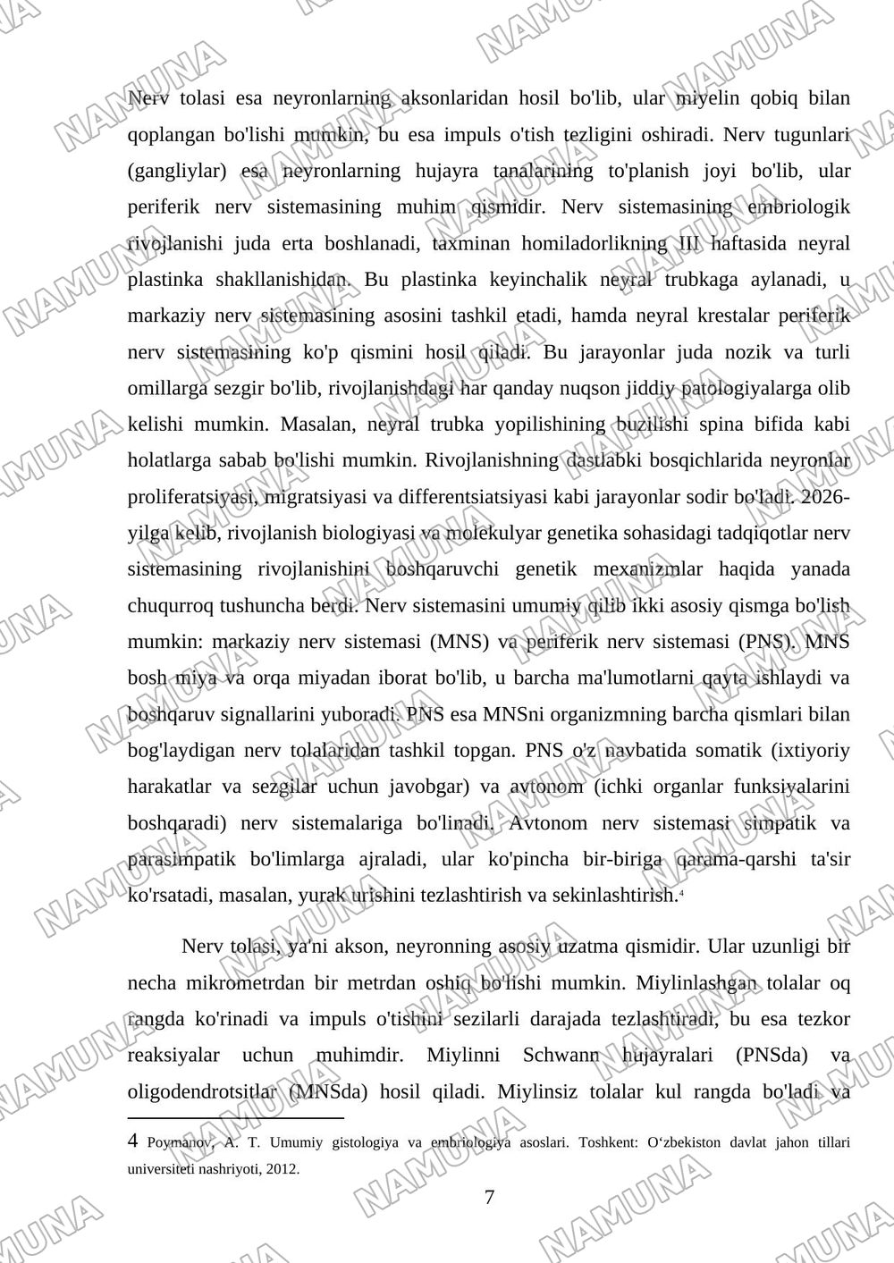 Nerv sistemasining gistologik tuzulishi. Reja. 1. Nerv sistemasining umumiy tavsifi, taraqqiyoti va tasnifi, nerg ozagi va tugunlari. 2.Orqa miya (Medulla spinalis) kulrang modda, tuzulishi,x — mustaqil ish, 7-varaq