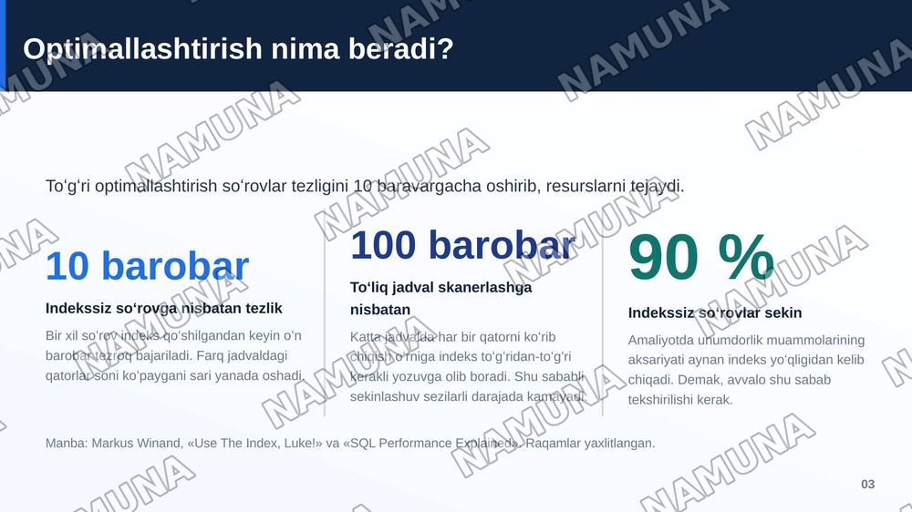 Maʼlumotlar bazasini optimallashtirish usullari indexsing normalizasion — zamonaviy taqdimot, 4-slayd