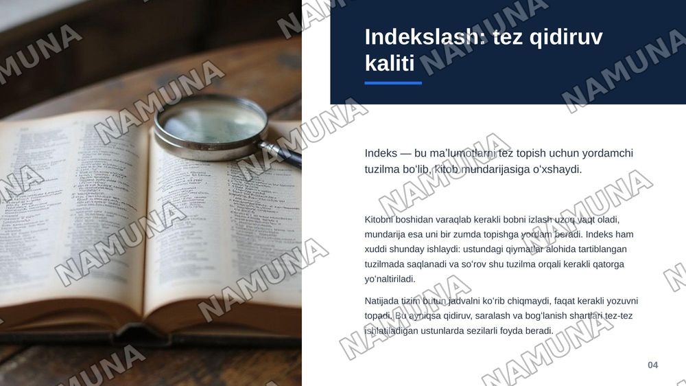 Maʼlumotlar bazasini optimallashtirish usullari indexsing normalizasion — zamonaviy taqdimot, 5-slayd
