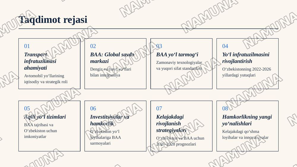 Oʻzbekiston va birlashgan arab amirliklari avtomobil yoʻllari — zamonaviy taqdimot, 2-slayd
