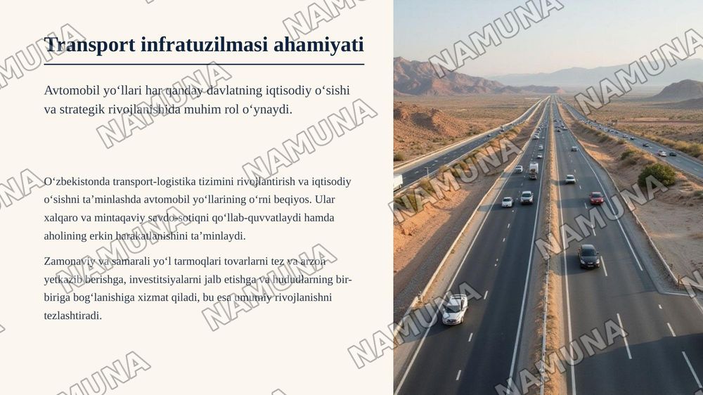 Oʻzbekiston va birlashgan arab amirliklari avtomobil yoʻllari — zamonaviy taqdimot, 3-slayd