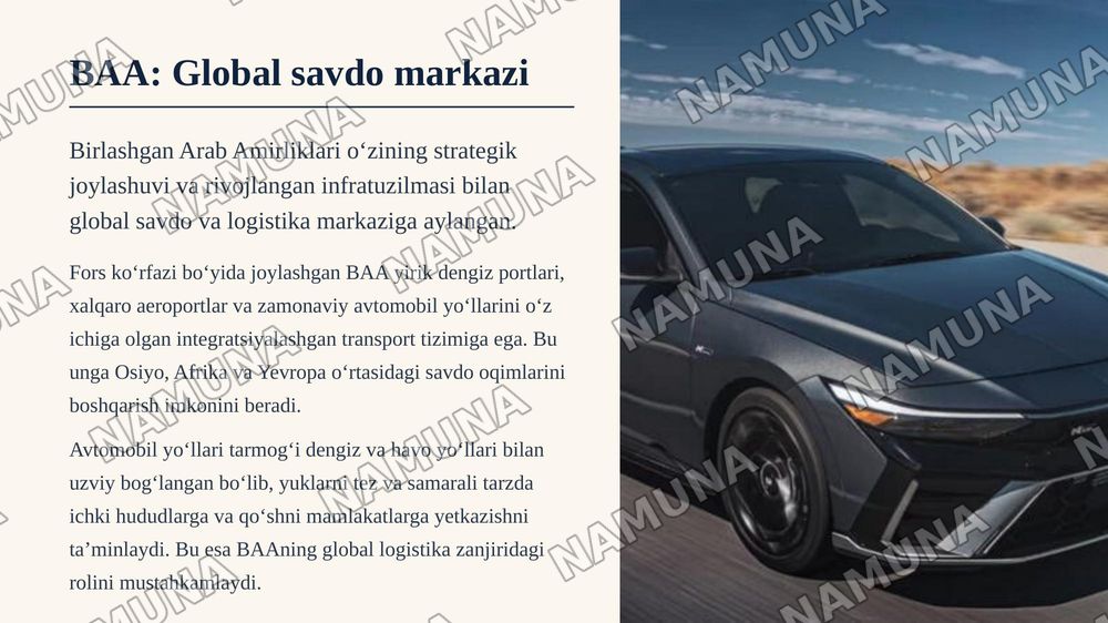 Oʻzbekiston va birlashgan arab amirliklari avtomobil yoʻllari — zamonaviy taqdimot, 5-slayd