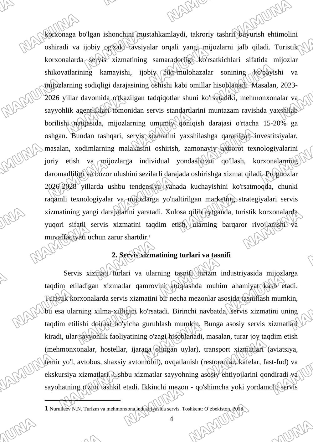 Turistik korxonalarda servis xizmati — mustaqil ish, 4-varaq