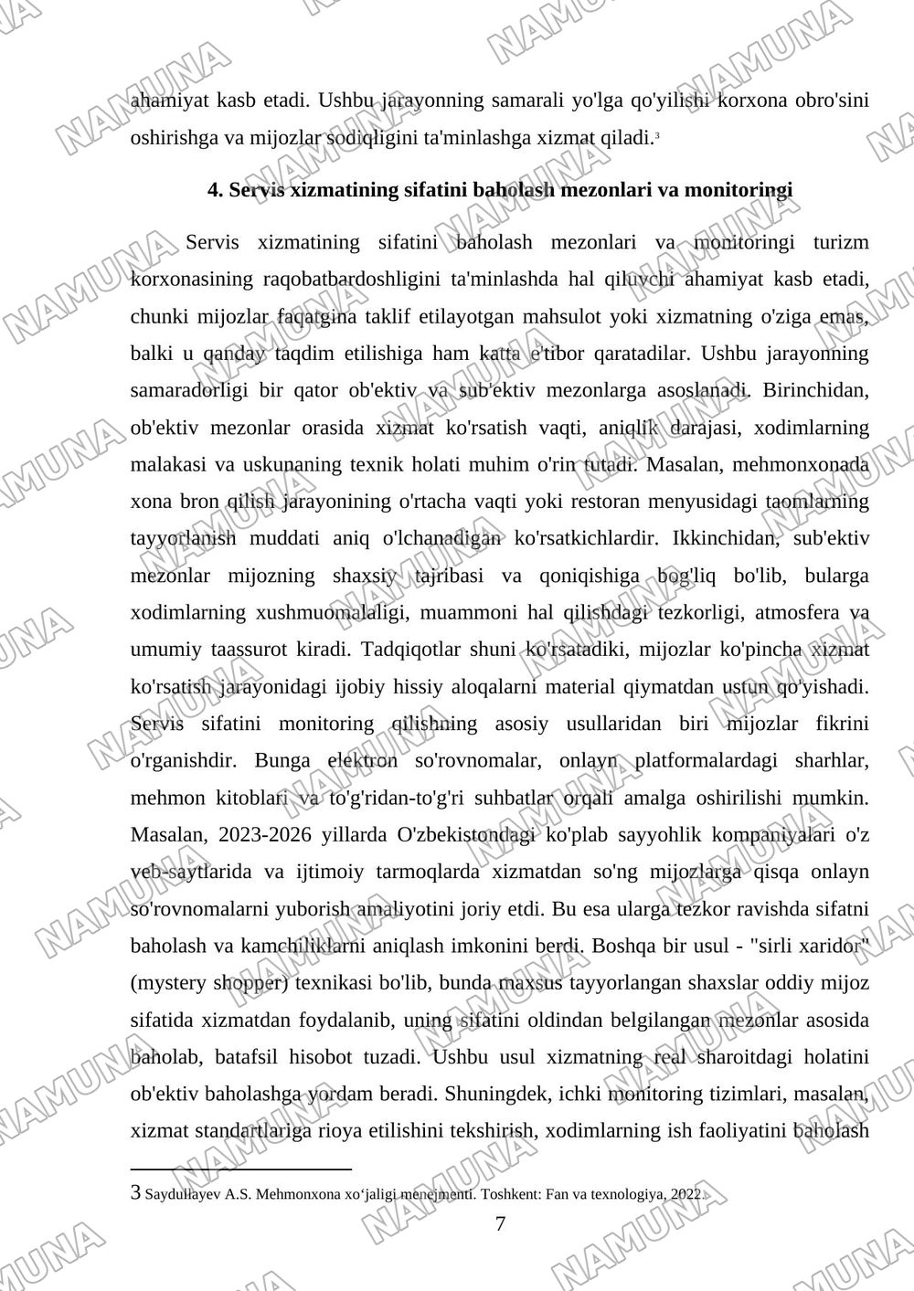 Turistik korxonalarda servis xizmati — mustaqil ish, 7-varaq