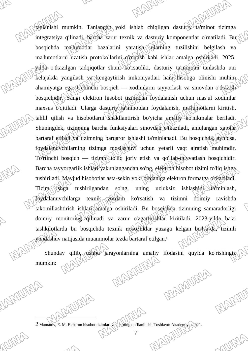 Hisobotlarni elektron korinishda topshirish zarurligi,joriy etilishi va meyoriy huquqlar asoslari — mustaqil ish, 7-varaq