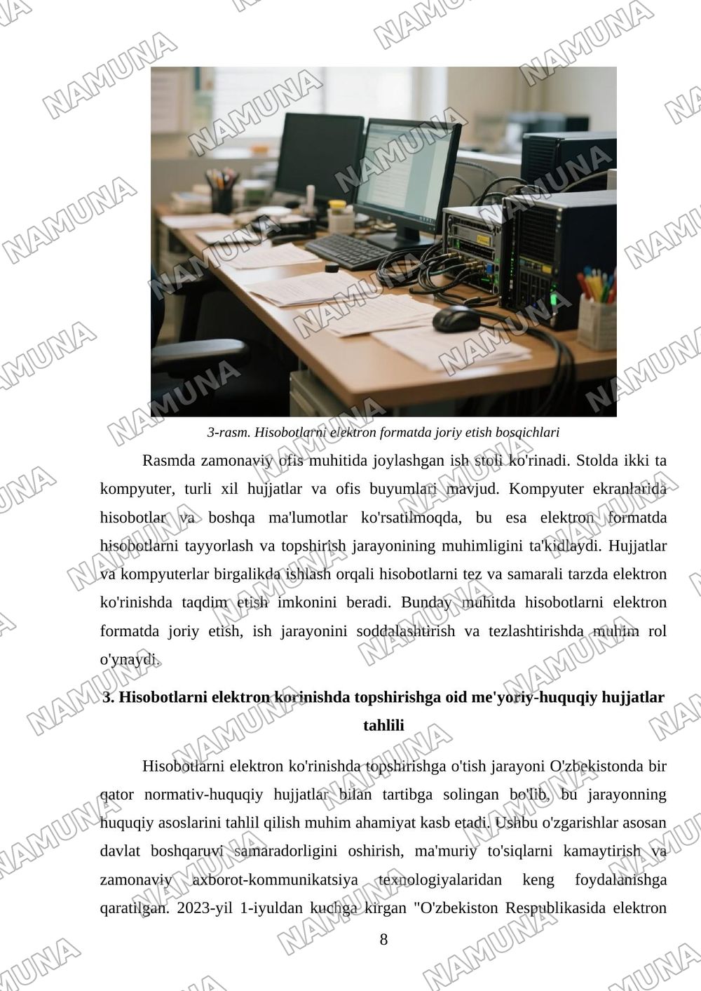 Hisobotlarni elektron korinishda topshirish zarurligi,joriy etilishi va meyoriy huquqlar asoslari — mustaqil ish, 8-varaq