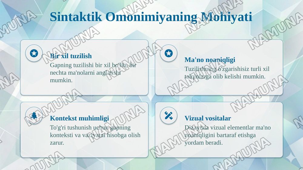 Sintaktik omonimiya.Stilistik sintagmallash. — taqdimot, 4-slayd