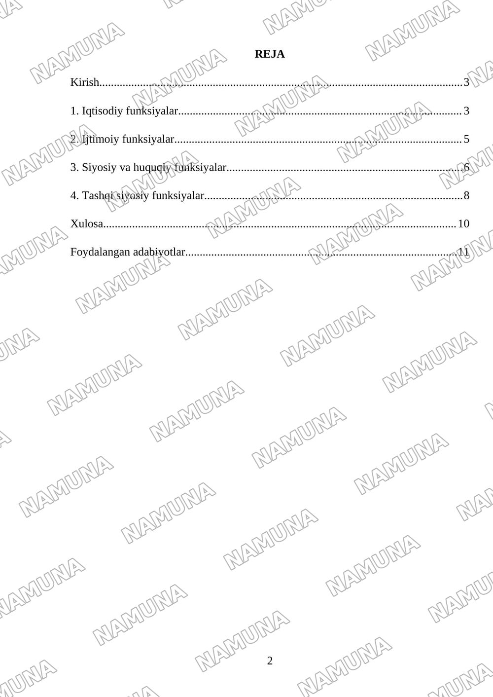 Davlatning funksiyalari — mustaqil ish, 2-varaq