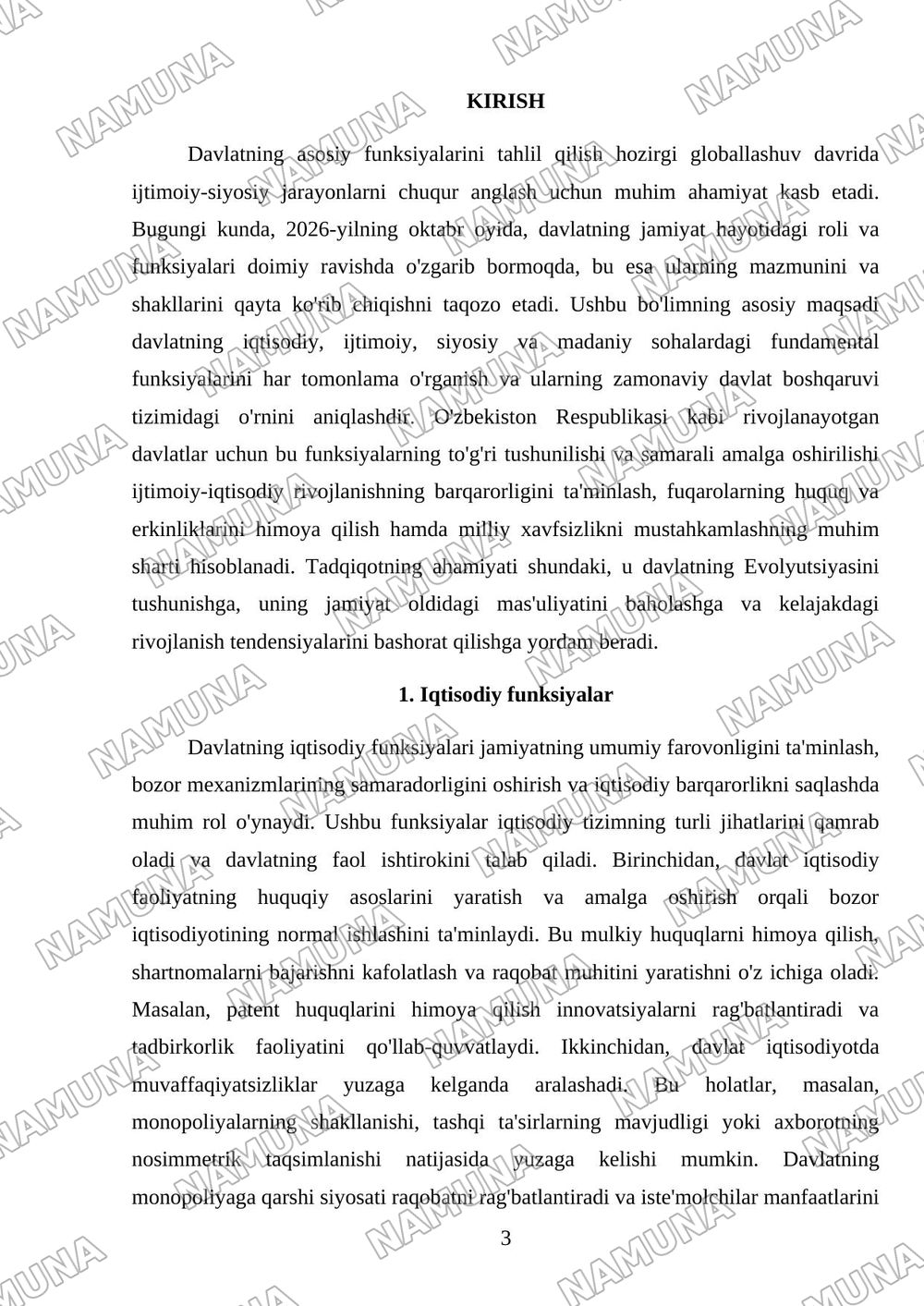 Davlatning funksiyalari — mustaqil ish, 3-varaq