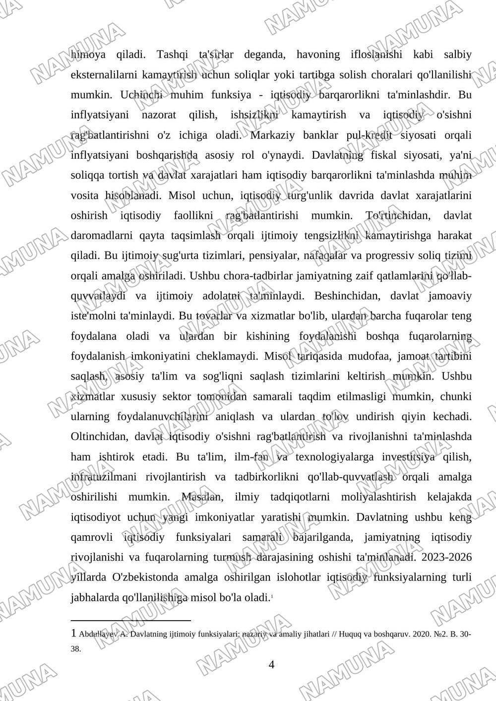Davlatning funksiyalari — mustaqil ish, 4-varaq