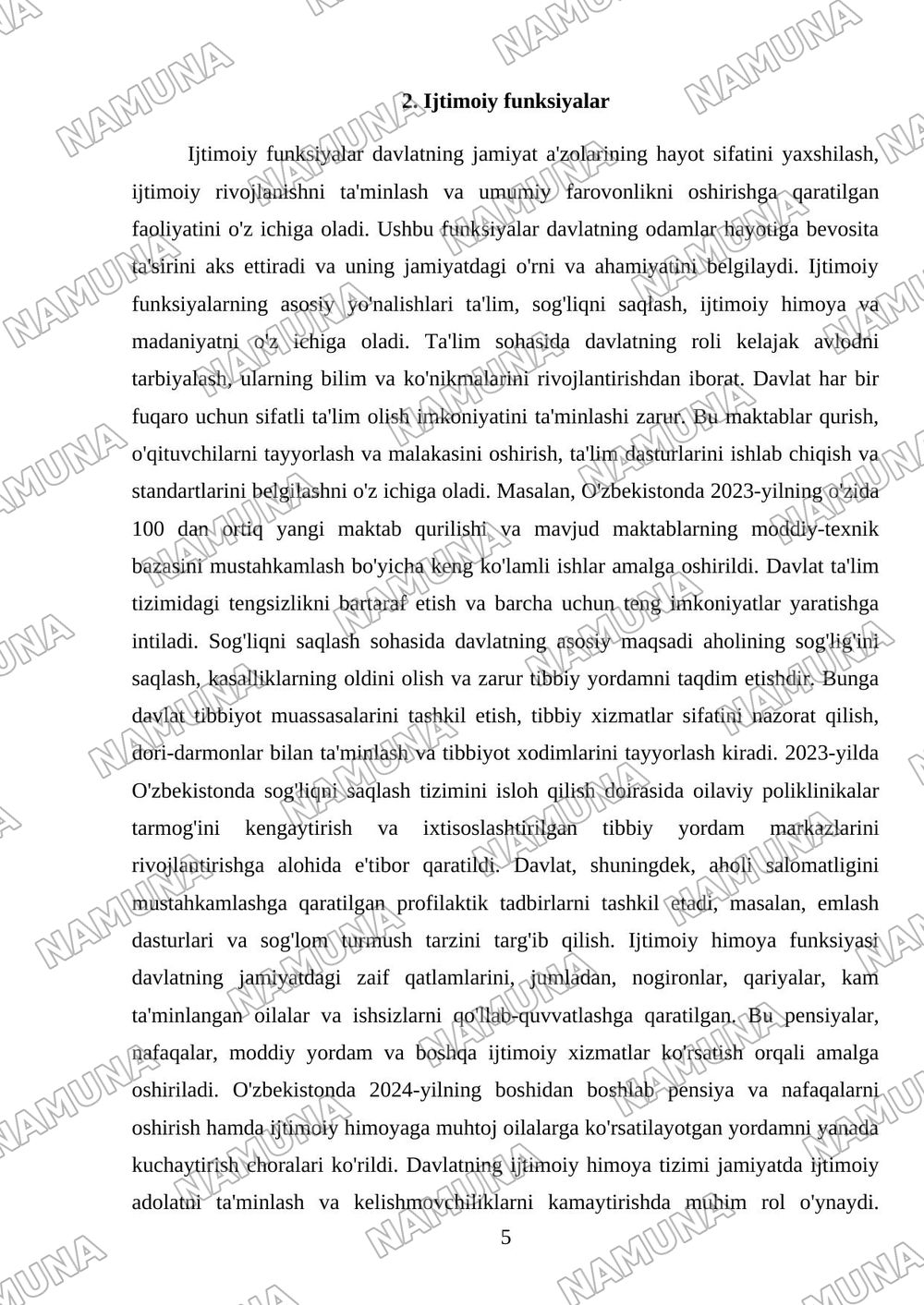 Davlatning funksiyalari — mustaqil ish, 5-varaq