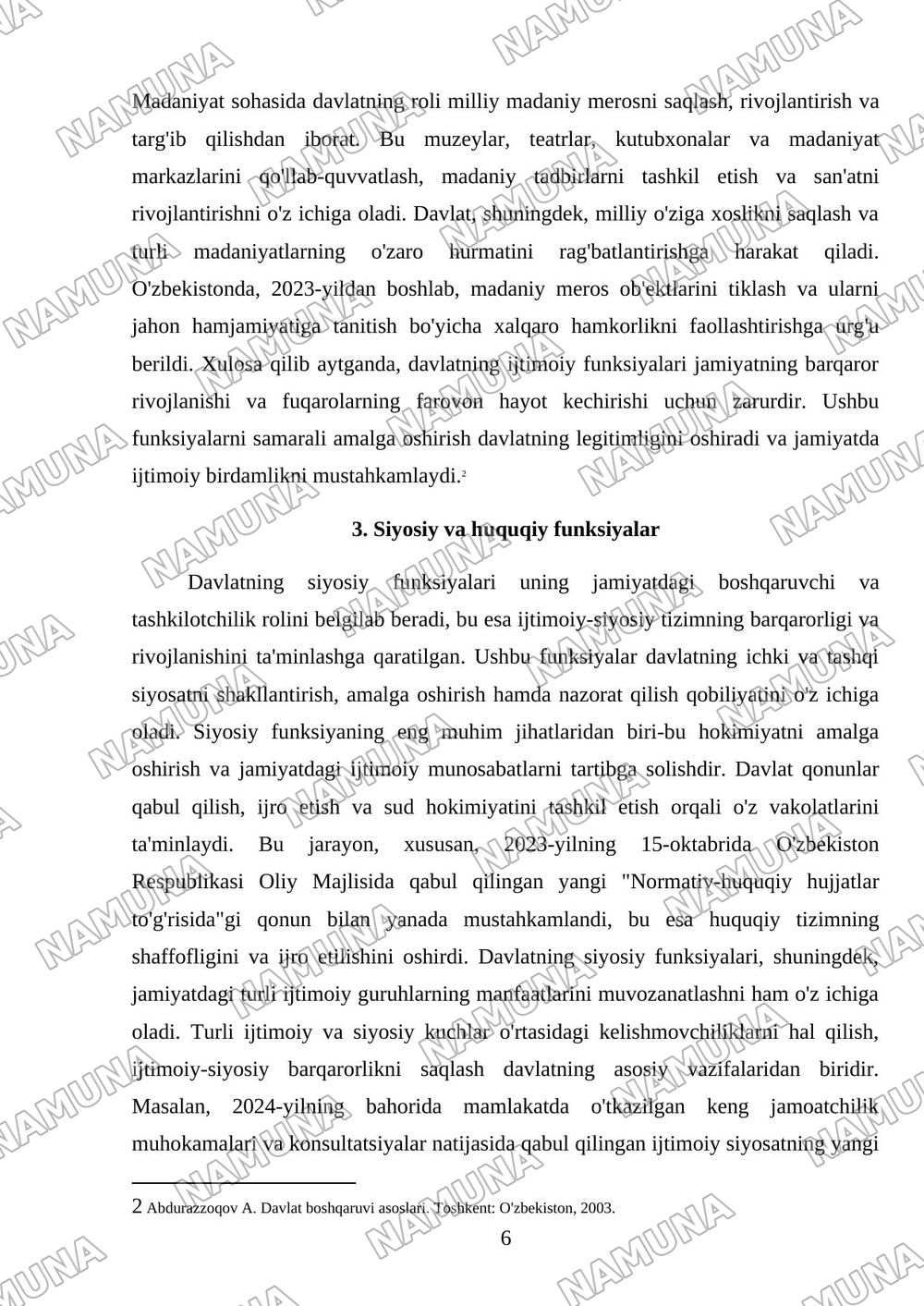 Davlatning funksiyalari — mustaqil ish, 6-varaq
