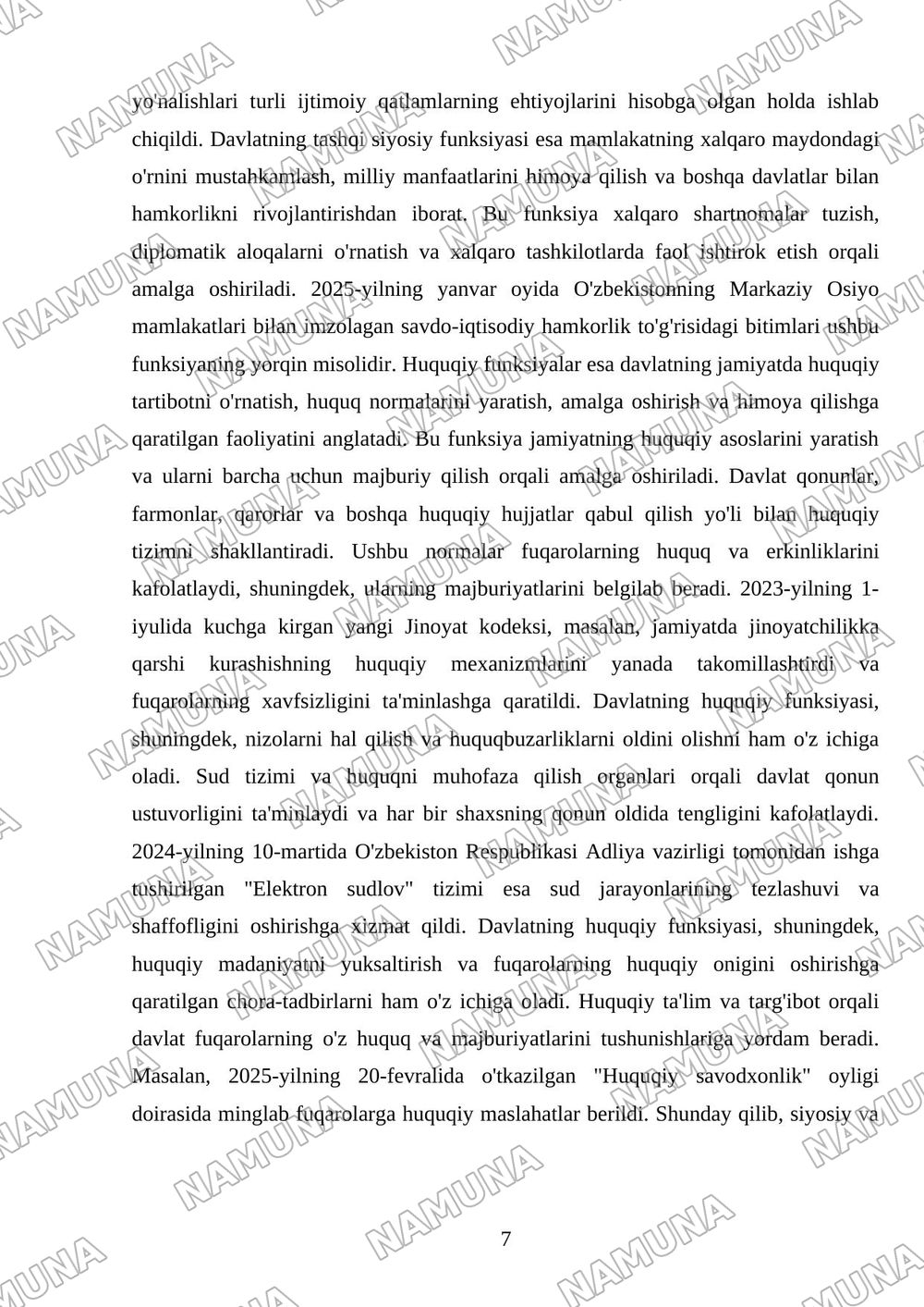 Davlatning funksiyalari — mustaqil ish, 7-varaq