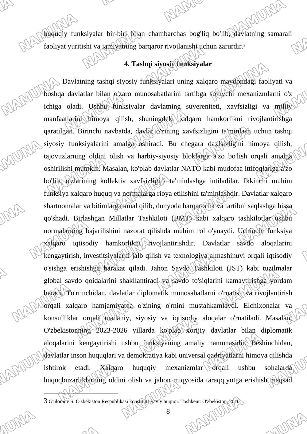 Davlatning funksiyalari — mustaqil ish, 8-varaq