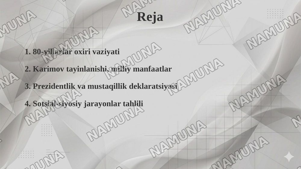 MUSTAQILLIKKA ERISHISH ARAFASIDA O‘ZBEKISTONDAGI IJTIMOIY-SIYOSIY JARAYONLAR. — taqdimot, 2-slayd