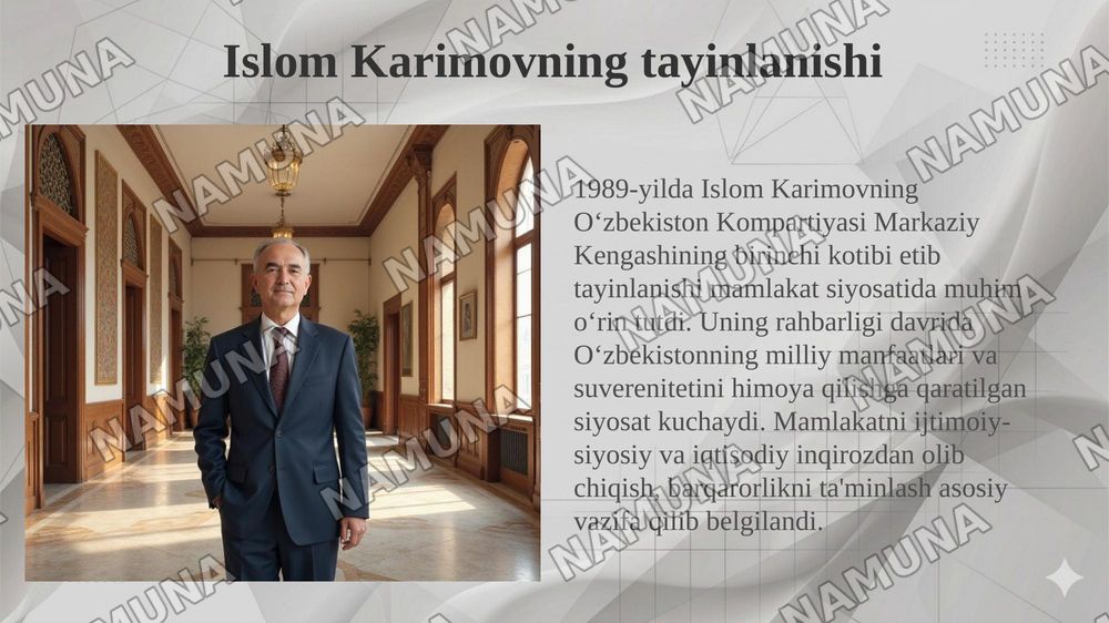 MUSTAQILLIKKA ERISHISH ARAFASIDA O‘ZBEKISTONDAGI IJTIMOIY-SIYOSIY JARAYONLAR. — taqdimot, 5-slayd
