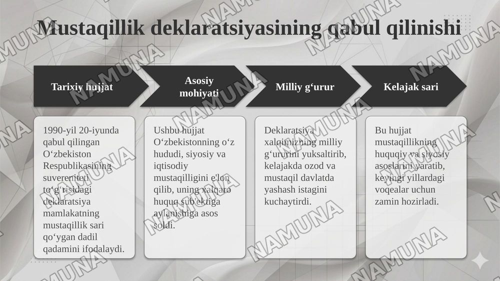 MUSTAQILLIKKA ERISHISH ARAFASIDA O‘ZBEKISTONDAGI IJTIMOIY-SIYOSIY JARAYONLAR. — taqdimot, 7-slayd
