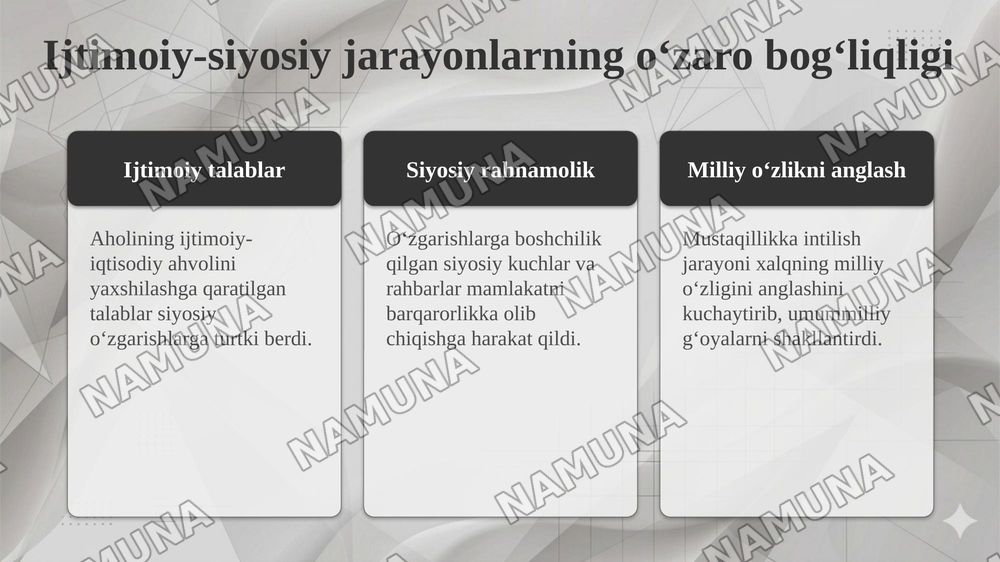 MUSTAQILLIKKA ERISHISH ARAFASIDA O‘ZBEKISTONDAGI IJTIMOIY-SIYOSIY JARAYONLAR. — taqdimot, 8-slayd