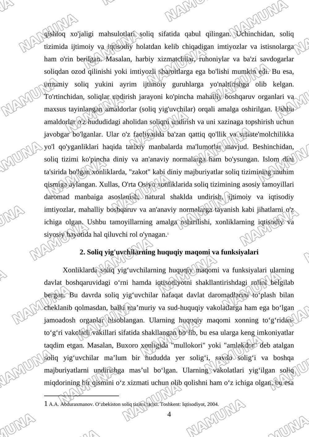 Xonliklarda soliq yiguvchilar faoliyati va soliq undirish amaliyoti — mustaqil ish, 4-varaq