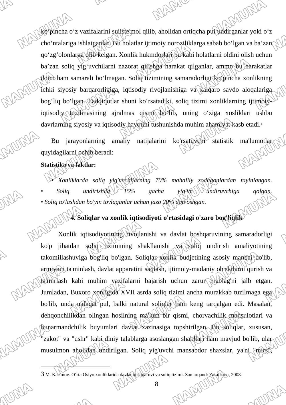 Xonliklarda soliq yiguvchilar faoliyati va soliq undirish amaliyoti — mustaqil ish, 8-varaq