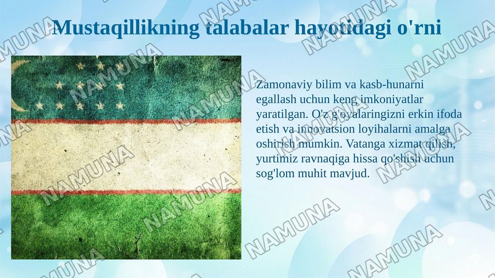 Mustaqillik oliy qadriyat — taqdimot, 6-slayd