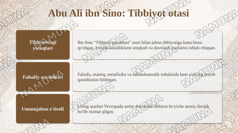 IX-XII asrlarda mamlakatimiz hududida ro’y bergan madaniy
uyg’onish (Renessans).Buyuk allomalarning jahon sivilizatsiyasiga
qo’shgan hissasi. — taqdimot, 7-slayd