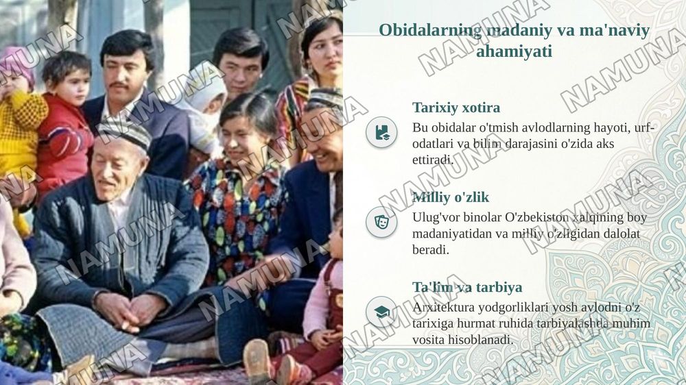 Milliy qadriyatlarimiz namunasi. Koʼxna va betakror obidalar. — taqdimot, 6-slayd