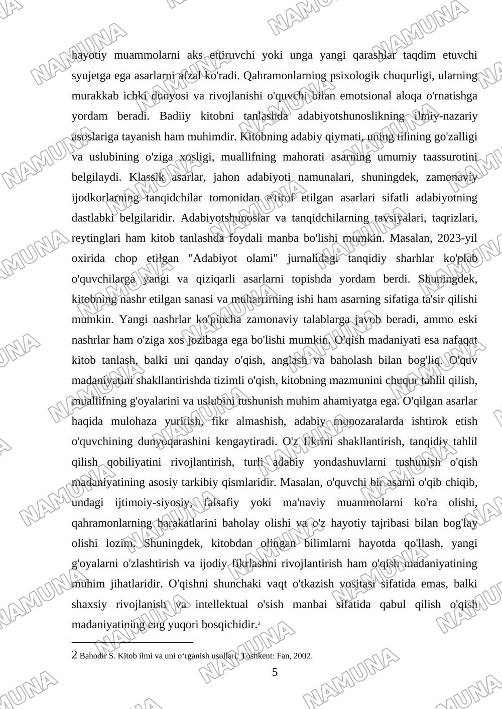 Badiiy kitob haqida — mustaqil ish, 5-varaq