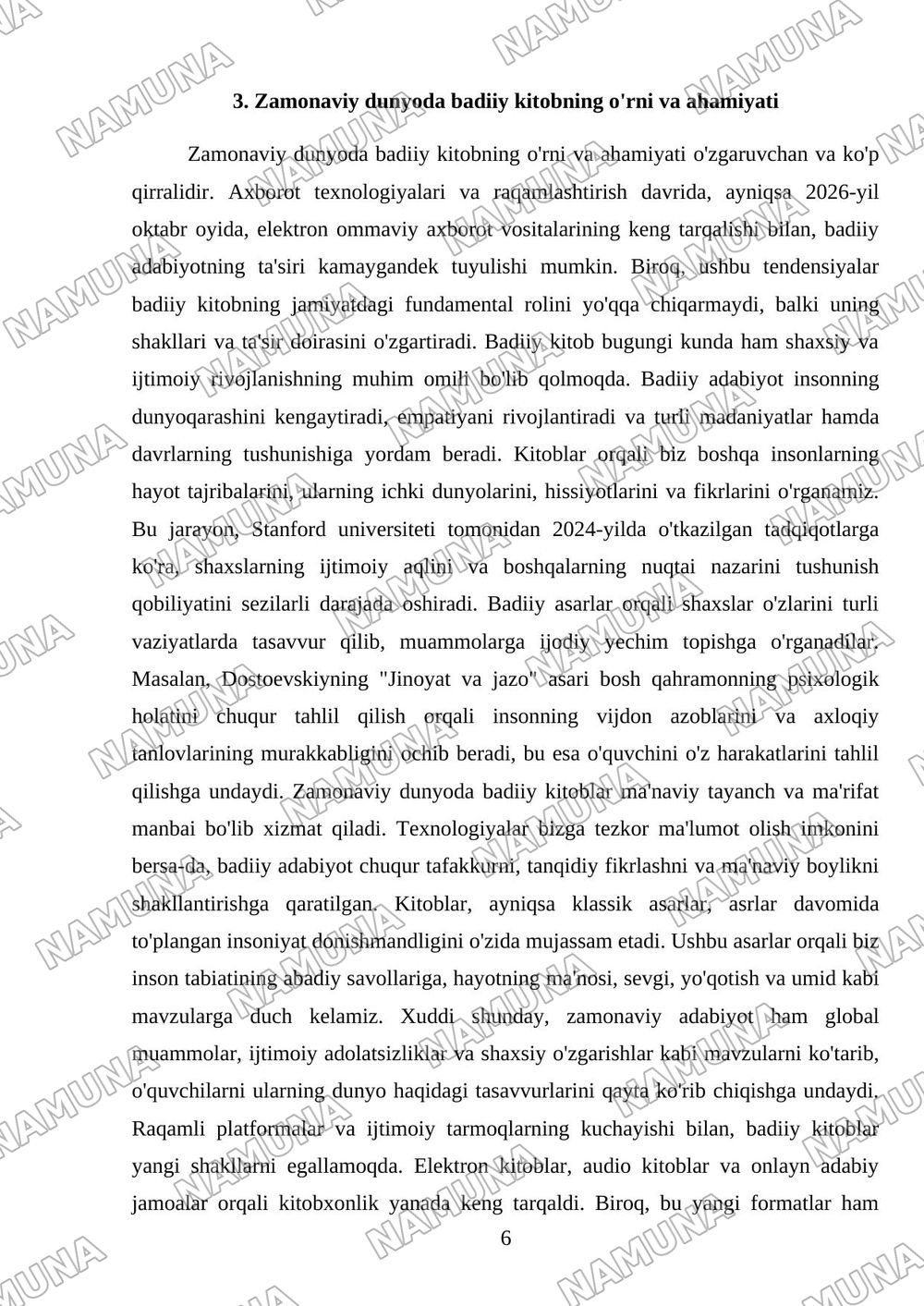 Badiiy kitob haqida — mustaqil ish, 6-varaq